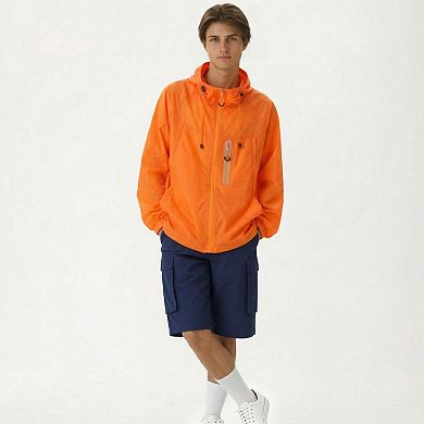 Men's Lightweight Windbreaker Jacket with Hood Full Zip Closure Drawstring Detail