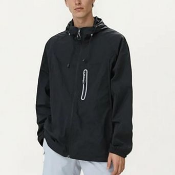 Men's Lightweight Windbreaker Jacket with Hood Full Zip Closure Drawstring Detail