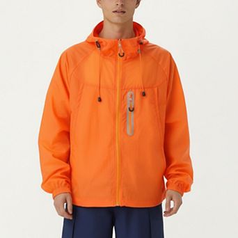 Men's Lightweight Windbreaker Jacket with Hood Full Zip Closure Drawstring Detail