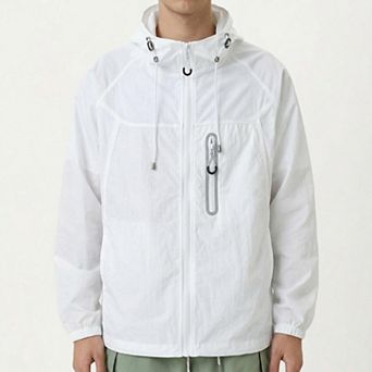 Men's Lightweight Windbreaker Jacket with Hood Full Zip Closure Drawstring Detail