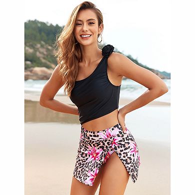 Women's One Shoulder Swimsuit with Skirt