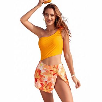 Women's One Shoulder Swimsuit with Skirt