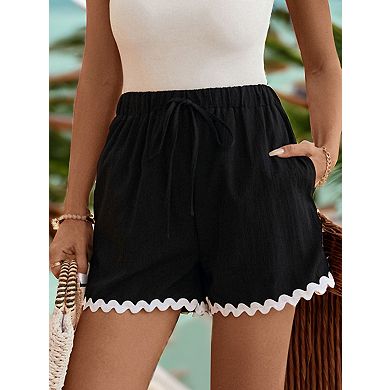 Women's Drawstring Waist Ruffle Hem Shorts Casual Summer Shorts