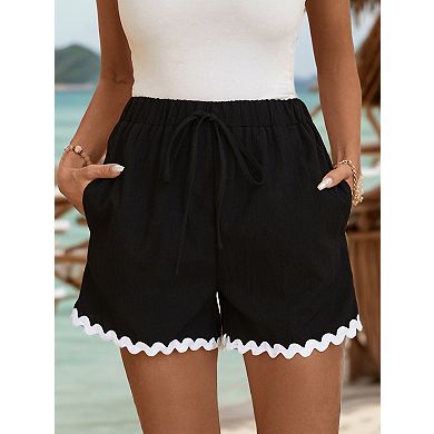 Women's Drawstring Waist Ruffle Hem Shorts Casual Summer Shorts