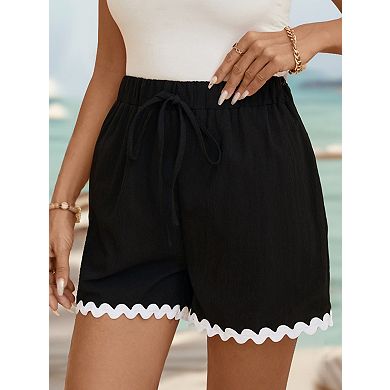 Women's Drawstring Waist Ruffle Hem Shorts Casual Summer Shorts