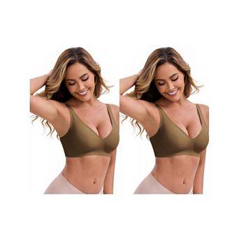2 Packs Women's Deep V-Neck Wireless Bras Adjustable Spaghetti Straps Push-Up Seamless Lingerie