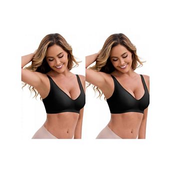 2 Packs Women's Deep V-Neck Wireless Bras Adjustable Spaghetti Straps Push-Up Seamless Lingerie