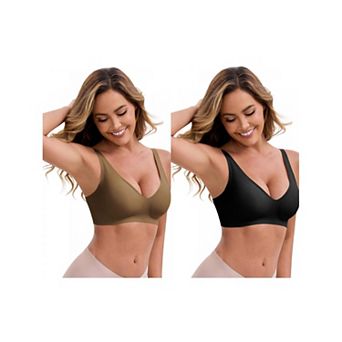 2 Packs Women's Deep V-Neck Wireless Bras Adjustable Spaghetti Straps Push-Up Seamless Lingerie