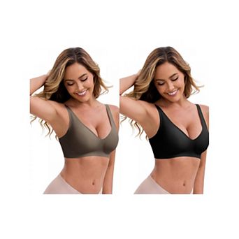 2 Packs Women's Deep V-Neck Wireless Bras Adjustable Spaghetti Straps Push-Up Seamless Lingerie