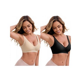 2 Packs Women's Deep V-Neck Wireless Bras Adjustable Spaghetti Straps Push-Up Seamless Lingerie