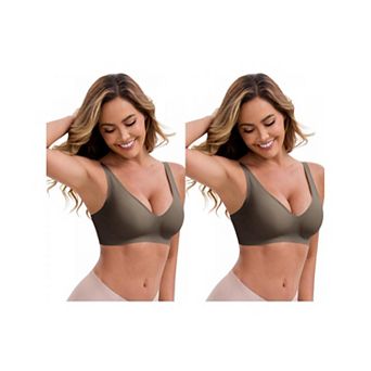 2 Packs Women's Deep V-Neck Wireless Bras Adjustable Spaghetti Straps Push-Up Seamless Lingerie