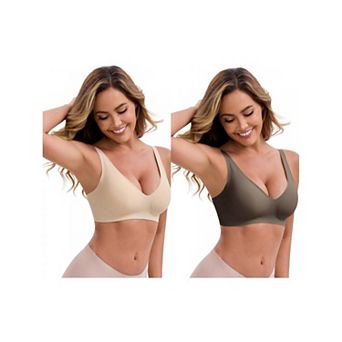 2 Packs Women's Deep V-Neck Wireless Bras Adjustable Spaghetti Straps Push-Up Seamless Lingerie