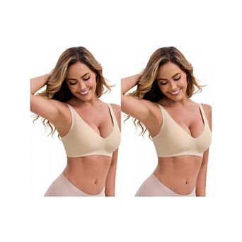 2 Packs Women's Deep V-Neck Wireless Bras Adjustable Spaghetti Straps Push-Up Seamless Lingerie