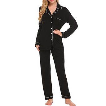 Ekouaer Pajamas Women's Long Sleeve Sleepwear Soft Button Down Loungewear Pjs Lounge Set Nightwear