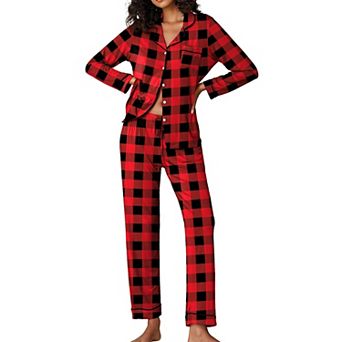 Ekouaer Pajamas Women's Long Sleeve Sleepwear Soft Button Down Loungewear Pjs Lounge Set Nightwear