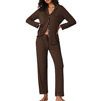 Ekouaer Pajamas Women's Long Sleeve Sleepwear Soft Button Down Loungewear Pjs Lounge Set Nightwear