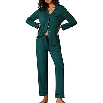 Ekouaer Pajamas Women's Long Sleeve Sleepwear Soft Button Down Loungewear Pjs Lounge Set Nightwear