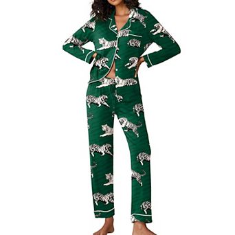 Ekouaer Pajamas Women's Long Sleeve Sleepwear Soft Button Down Loungewear Pjs Lounge Set Nightwear
