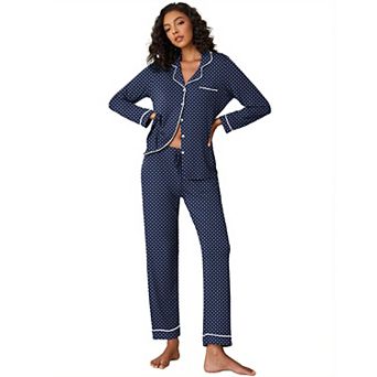 Ekouaer Pajamas Women's Long Sleeve Sleepwear Soft Button Down Loungewear Pjs Lounge Set Nightwear