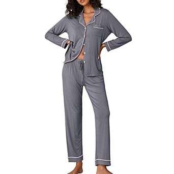 Ekouaer Pajamas Women's Long Sleeve Sleepwear Soft Button Down Loungewear Pjs Lounge Set Nightwear