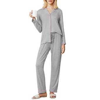 Ekouaer Pajamas Women's Long Sleeve Sleepwear Soft Button Down Loungewear Pjs Lounge Set Nightwear
