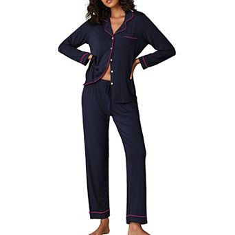 Ekouaer Pajamas Women's Long Sleeve Sleepwear Soft Button Down Loungewear Pjs Lounge Set Nightwear