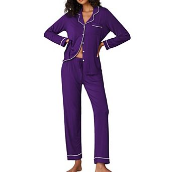 Ekouaer Pajamas Women's Long Sleeve Sleepwear Soft Button Down Loungewear Pjs Lounge Set Nightwear