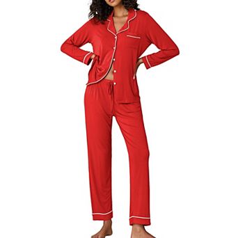 Ekouaer Pajamas Women's Long Sleeve Sleepwear Soft Button Down Loungewear Pjs Lounge Set Nightwear