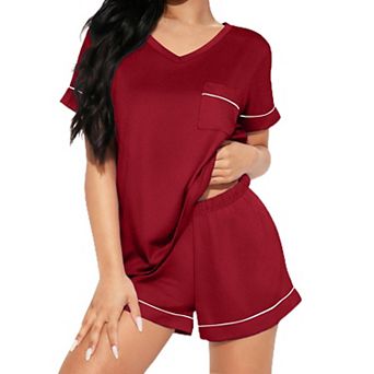 Ekouaer Pajamas Set for Women 2 pc Sleepwear Short Sleeve Top and Shorts Soft V Neck Pjs Lounge