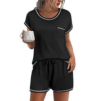 Ekouaer Pajama Set for Women Short Sleeve Tops and Shorts Set 2 pc Pjs Classic Loungewear