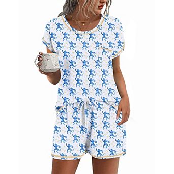 Ekouaer Pajama Set for Women Short Sleeve Tops and Shorts Set 2 pc Pjs Classic Loungewear
