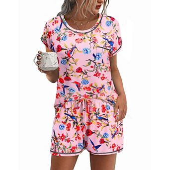 Ekouaer Pajama Set for Women Short Sleeve Tops and Shorts Set 2 pc Pjs Classic Loungewear