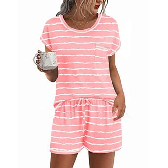Ekouaer Pajama Set for Women Short Sleeve Tops and Shorts Set 2 pc Pjs Classic Loungewear
