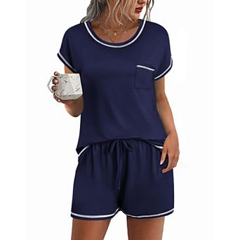 Ekouaer Pajama Set for Women Short Sleeve Tops and Shorts Set 2 pc Pjs Classic Loungewear