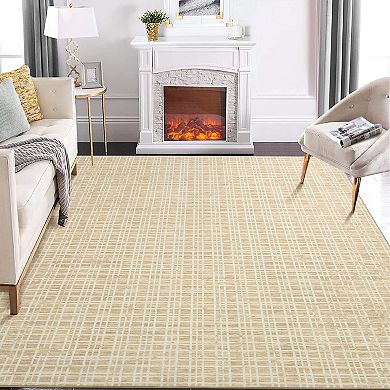 Washable Area Rugs, Modern Plaid Printed Indoor Floor Carpet with Non-Slip Backing