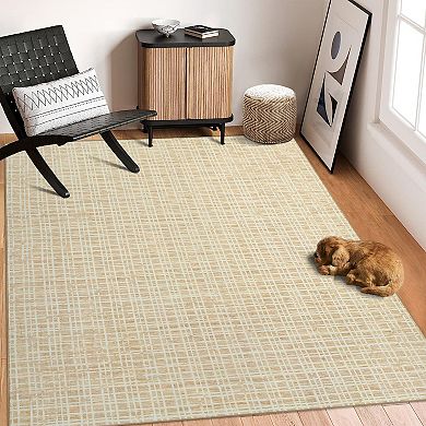 Washable Area Rugs, Modern Plaid Printed Indoor Floor Carpet with Non-Slip Backing