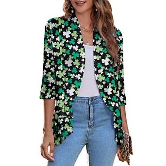 Zeagoo Women s Open Front 3/4 Sleeve Draped Ruffles Knit Cardigan