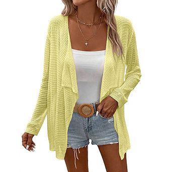 Women's Lightweight Knit Cardigan Open Front Draped Long Sleeve Casual Cover Up for Summer Spring