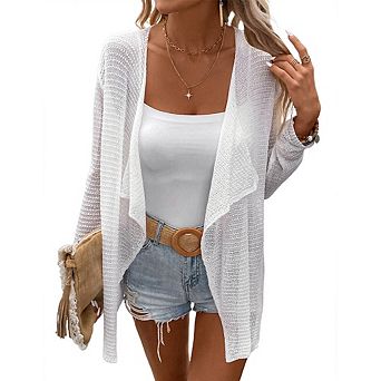 Women's Lightweight Knit Cardigan Open Front Draped Long Sleeve Casual Cover Up for Summer Spring