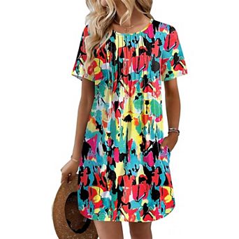 Ekouaer Swimsuit Coverup for Women Short Sleeve Bathing Suit Cover Ups Beach Summer T Shirt Dresses