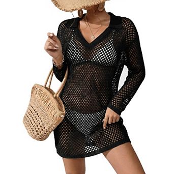 Ekouaer Women Crochet Swim Cover Up Bathing Suit Swimwear Mesh Knit Beach Dress Vacation Outfits