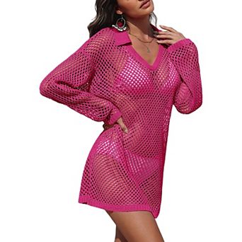 Ekouaer Women Crochet Swim Cover Up Bathing Suit Swimwear Mesh Knit Beach Dress Vacation Outfits