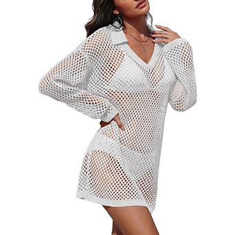 Ekouaer Women Crochet Swim Cover Up Bathing Suit Swimwear Mesh Knit Beach Dress Vacation Outfits