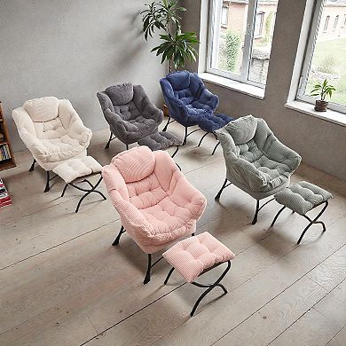 Lufeiya Accent Chair with Ottoman,Modern Upholstered Lounge with Armrests and Side Pocket