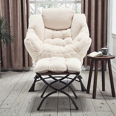 Lufeiya Accent Chair with Ottoman,Modern Upholstered Lounge with Armrests and Side Pocket