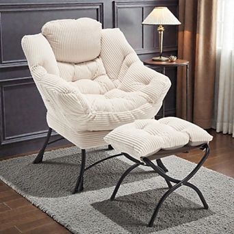 Lufeiya Accent Chair with Ottoman,Modern Upholstered Lounge with Armrests and Side Pocket