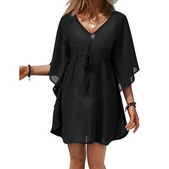 Ekouaer Womens Swimsuit Coverup Sheer Chiffon Print Bathing Suit Cover Up Beach Dress