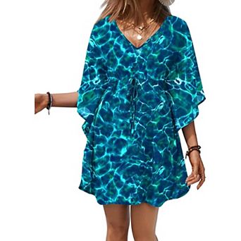Ekouaer Womens Swimsuit Coverup Sheer Chiffon Print Bathing Suit Cover Up Beach Dress