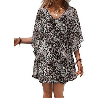 Ekouaer Womens Swimsuit Coverup Sheer Chiffon Print Bathing Suit Cover Up Beach Dress