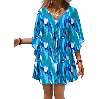 Ekouaer Womens Swimsuit Coverup Sheer Chiffon Print Bathing Suit Cover Up Beach Dress